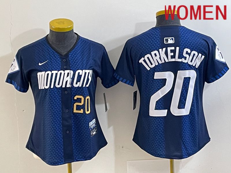 Women Detroit Tigers 20 Torkelson Blue City Edition Nike 2024 MLB Jersey style 2